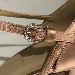 NEW . rose gold satin sandals with tags